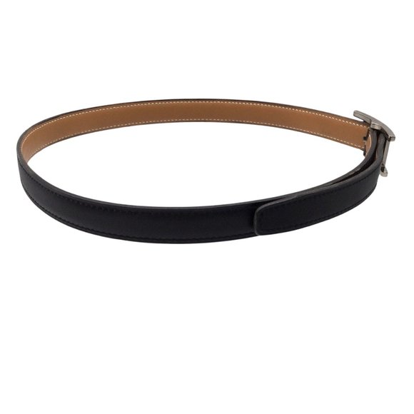Hermès Black / Silver Signature H Buckle Thin Leather Belt - Picture 2 of 10